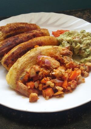 A picture of Plantains and stirfry fish fillet.
