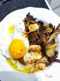 Puré de coliflor y parmesano + setas + pollo