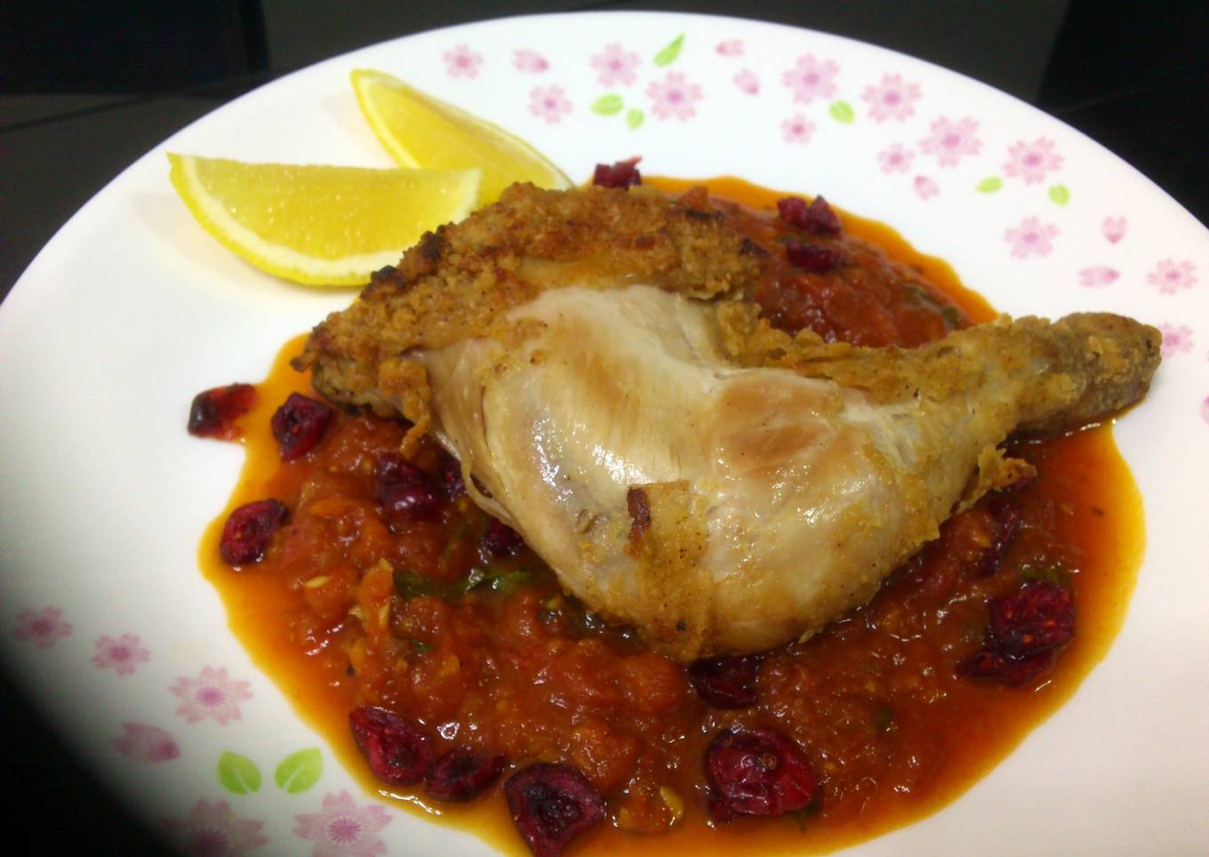 Fried Chicken With Cranberry Tomato Beer Sauce