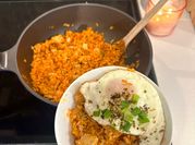 A picture of pork kimchi rice