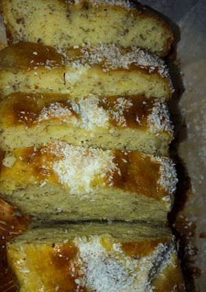Una foto de Budín sin harina, con bananas y coco!!