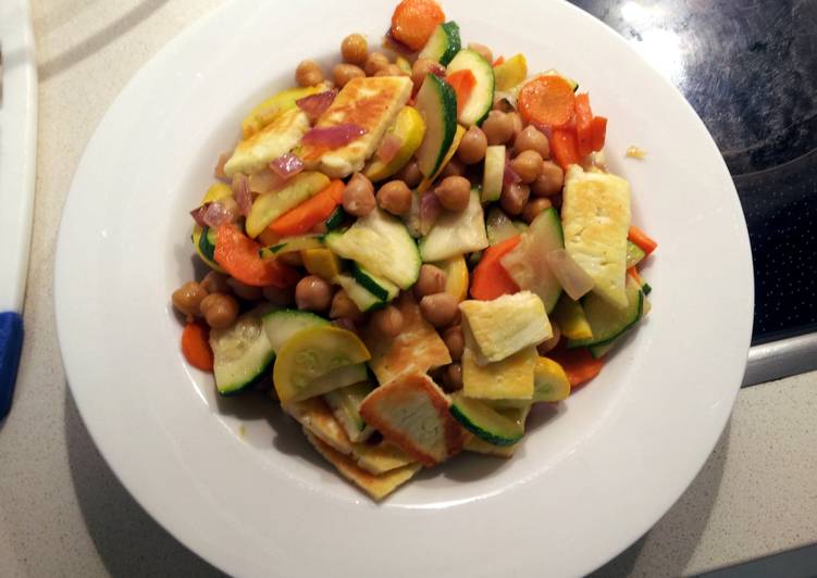 Recipe of Super Quick Homemade Vegies, Chickpeas & Haloumi