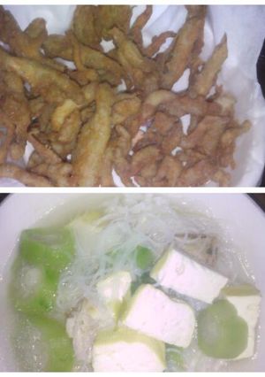 Foto resep Jamur crispy dan sop Oyong bihun puyuh tahu