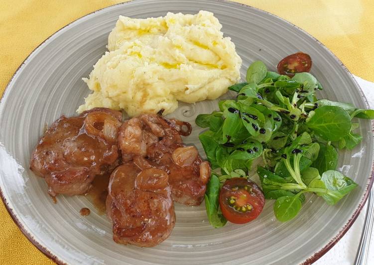 Pollo a la naranja con puré de patatas casero