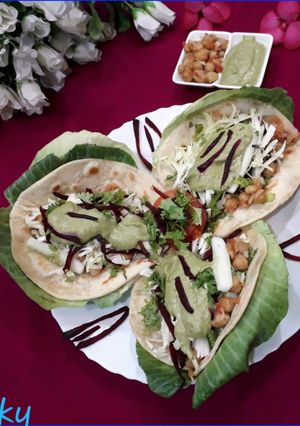 A picture of Gram Flour Tortilla with spinach PESTO Sauce.