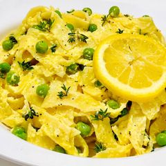 Fettuccine with Green Peas in Lemon Crème Fraîche A picture of Fettuccine with Green Peas in Lemon Crème Fraîche.