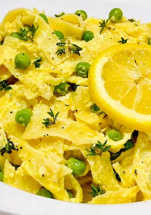 A picture of Fettuccine with Green Peas in Lemon Crème Fraîche.