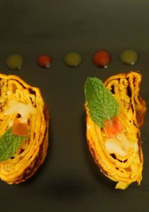 A picture of Tamagoyaki [ Japanese rolled omelet].