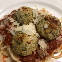 Eggplant meatballs with marinara A picture of Eggplant meatballs with marinara.
