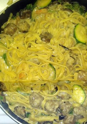 A picture of Shrimp and Sausage Fettucini.