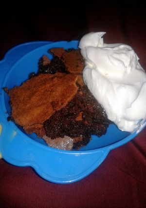 A picture of Baked bourbon Brownie pudding.
