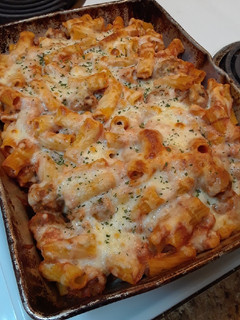A picture of Baked Rigatoni and Meatballs.