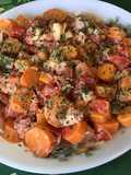 Salade marinée de carottes aux tomates et jambon sauce cumin