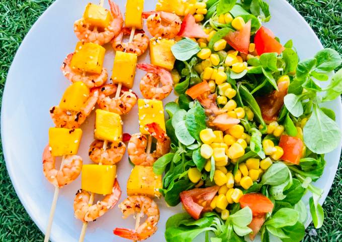 Brochettes mangue et crevettes