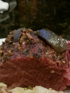 A picture of Brad's smoked and slow cooked corned beef in stout.