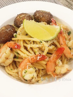 蒜味鮮蝦意大利麵 的食譜成品照片