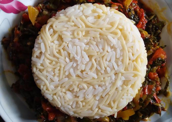 White Rice and Pasta with Vegetable Sauce Recipe by Fatima - Cookpad