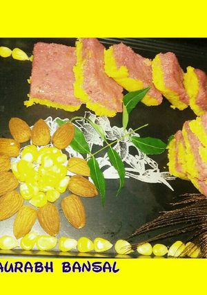 A picture of Sweet corn coconut layer burfi.