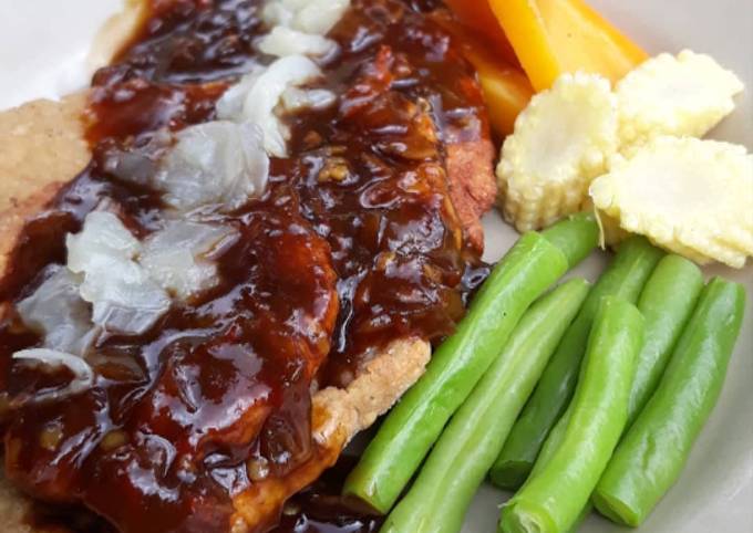 Steak Tempe dengan saus Barbeque