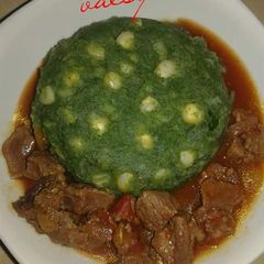 A picture of Mukimo and beef stew.