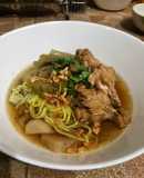 Egg Noodles with Chicken in Chinese Five-Spice Broth with Bitter Melon and Daikon