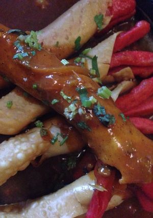 Foto resep Sosis gulung pangsit saus lada hitam