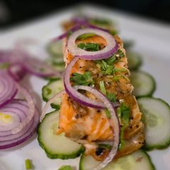 A picture of Honey Soy Garlic Glazed Salmon.