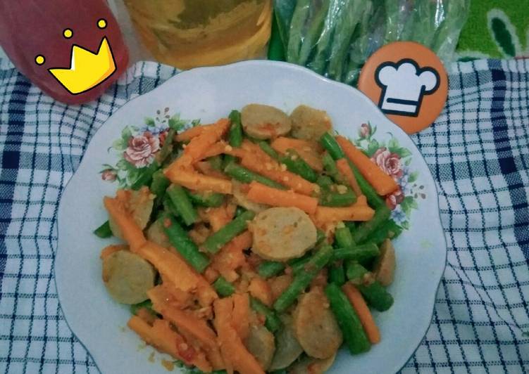 Tumis buncis wortel bakso bumbu Kunyit