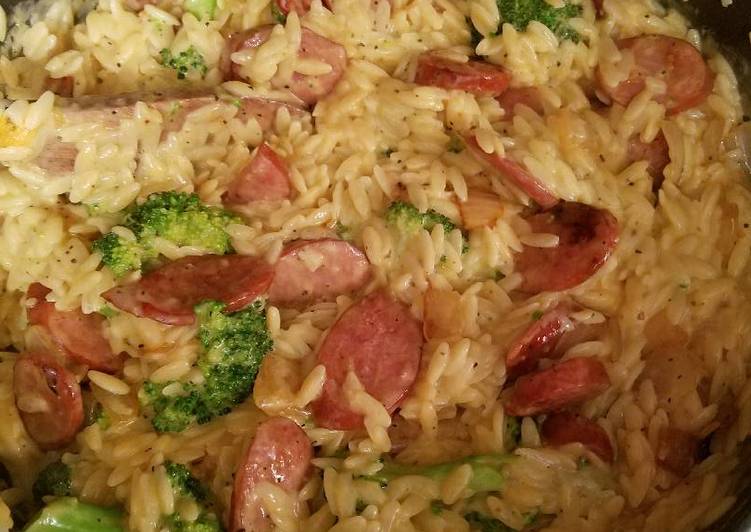 Recipe of Perfect Cheesy Sausage &amp; Broccoli Orzo