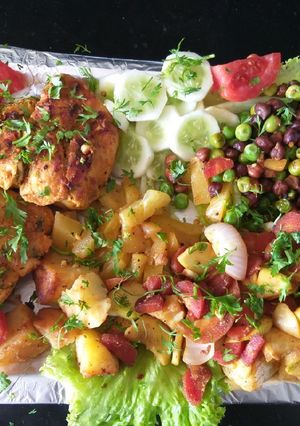 A picture of Grill chicken with vegetables and pineapple healthy daid plan.
