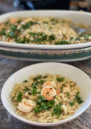Φωτογραφία της συνταγής Γαρίδες scampi με κριθαράκι
