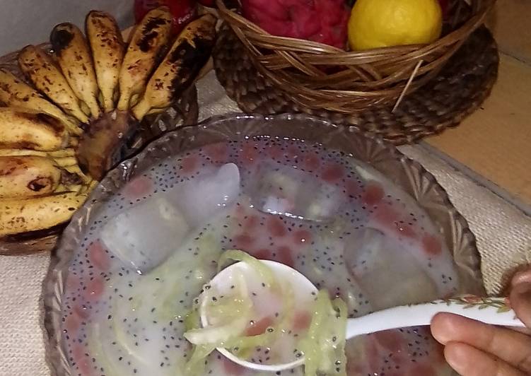 Es Buah Melon Serut Kolang Kaling Selasih Fiber Creme