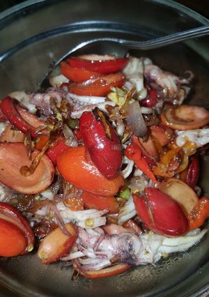 Foto resep Oseng kulit melinjo with kepala cumi pedas🌶🦑