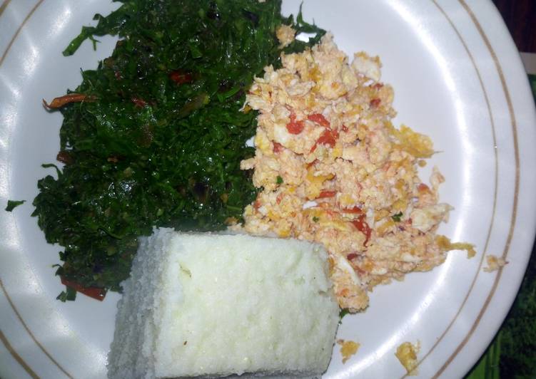 Ugali kale and scrambled eggs