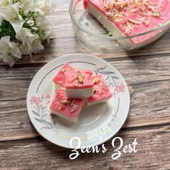 A picture of Layered Strawberry Custard and Milk Pudding.