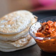 A picture of Red chilli chutney/ Mulaku chammanthy.