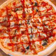 Thin crust pork pizza