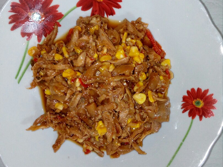 Resep Ayam Suwir Pedas feat Jamur Tiram dan Jagung Manis Anti Gagal