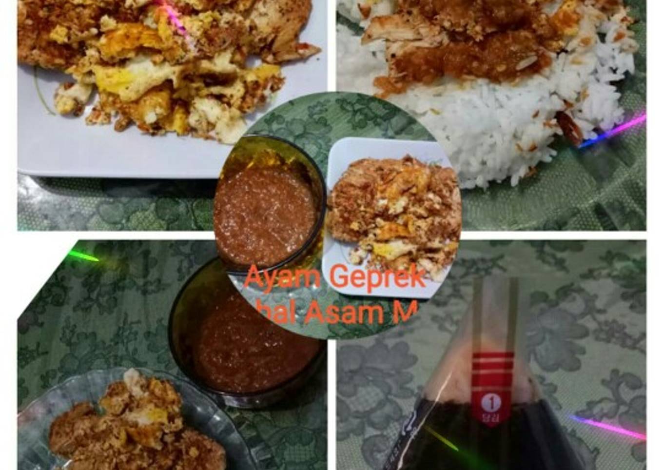 Ayam Geprek Sambal Asam Manis dan Onigiri Ayam Geprek