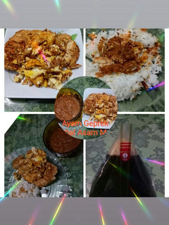 Foto resep Ayam Geprek Sambal Asam Manis dan Onigiri Ayam Geprek