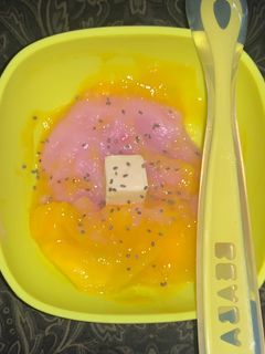 Foto resep Bubur Sumsum Merah muda dengan Mangga Puree (Snack Mpasi)