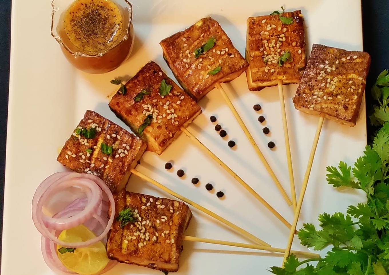 Pan Grilled Paneer with Pepper Sauce