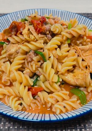 【共食團】長青可食之番茄肉醬菠菜腐竹螺旋粉紅醬 的食譜成品照片