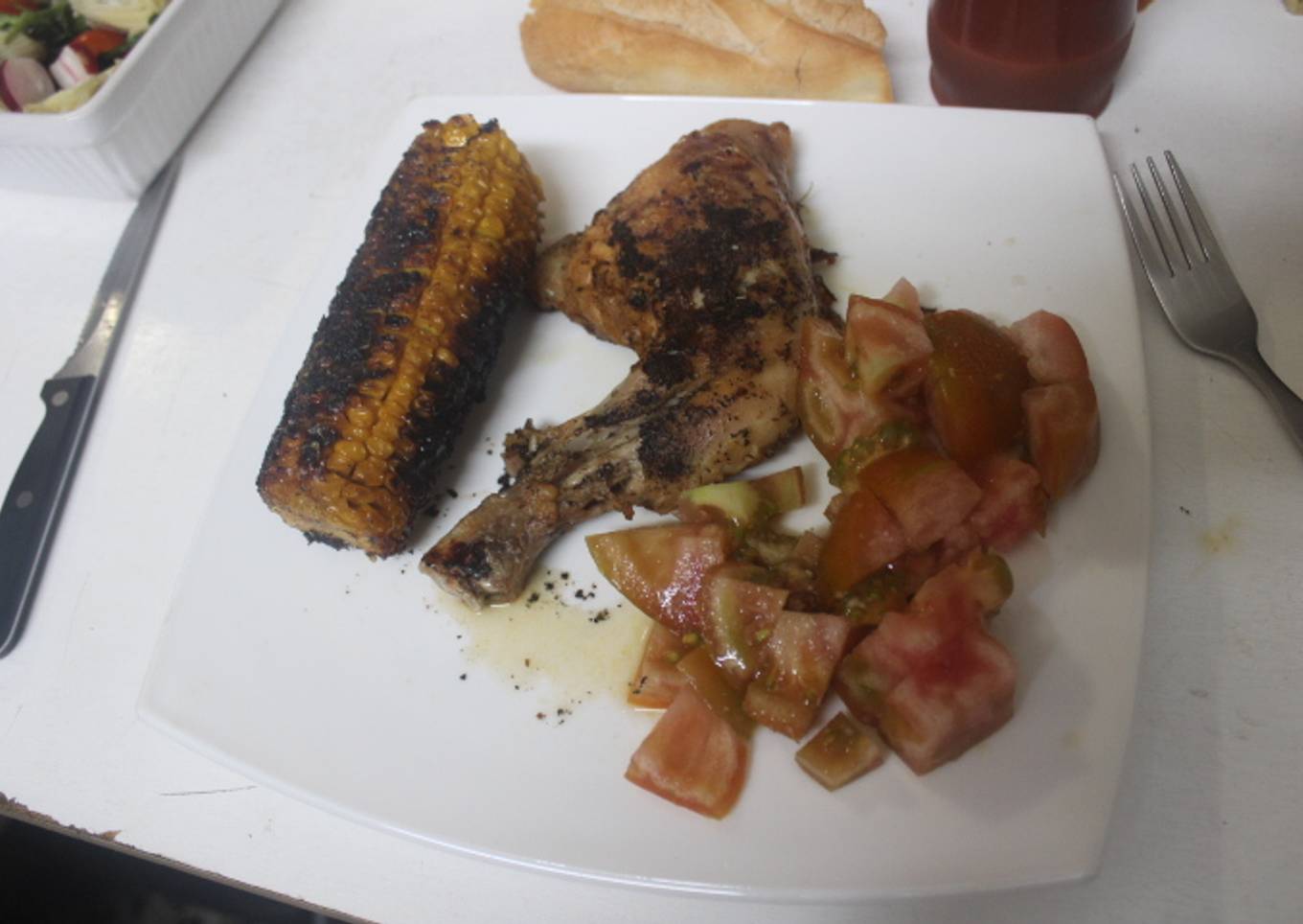 Contramuslos de pollo con maíz al grill doble