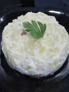 Una foto de Timbal de patata con crema de soja al microondas