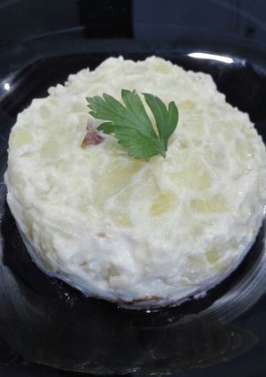 Una foto de Timbal de patata con crema de soja al microondas