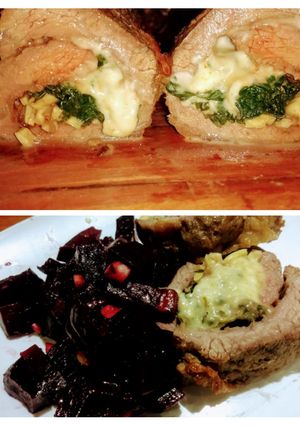 Una foto de Colita de cuadril rellena con ensalada de remolacha y ajo