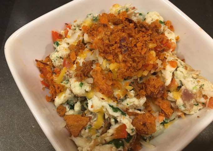 Egg white scramble with crab meat and crispy red pepper