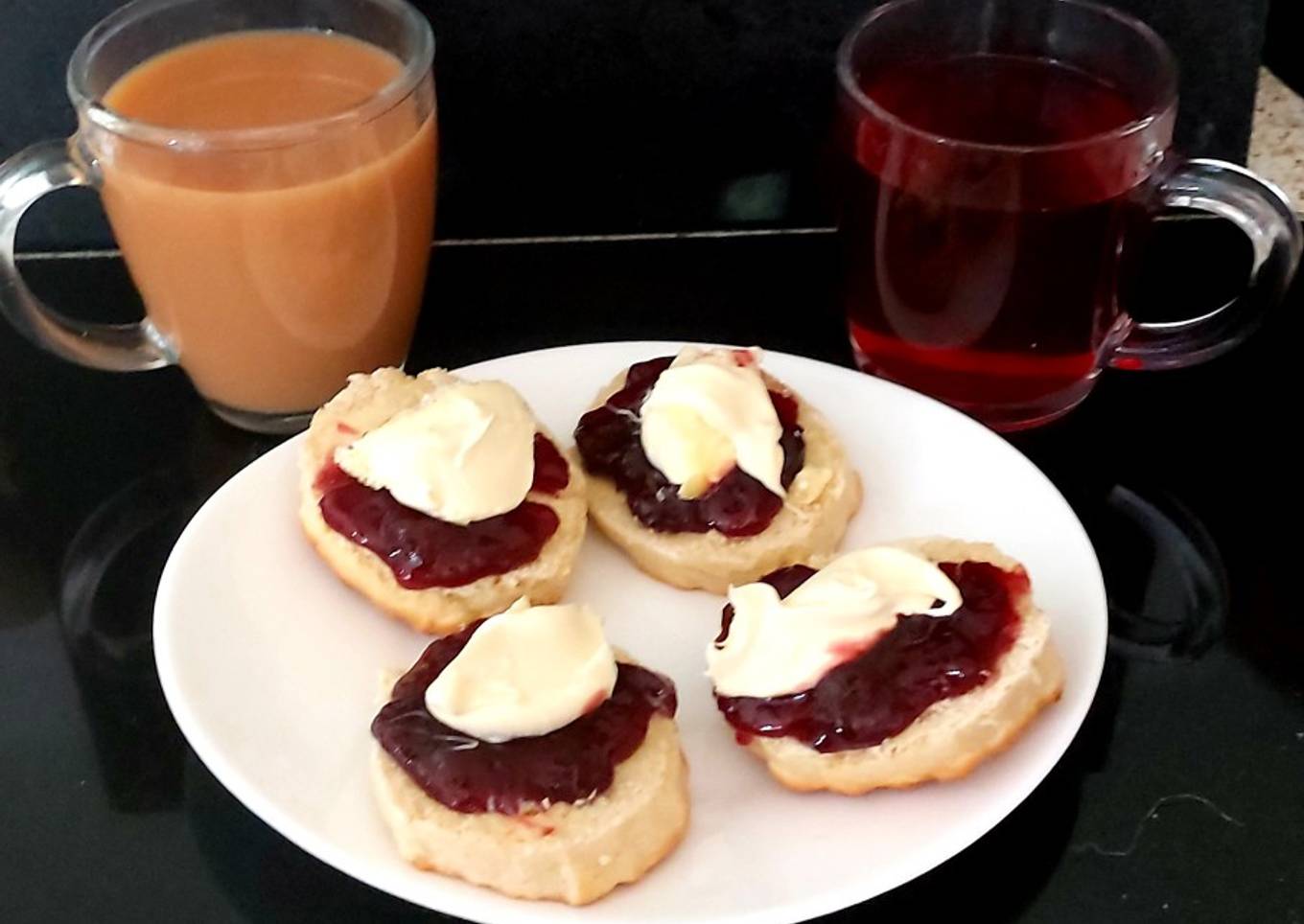 My Afternoon Tea open Scones with Cherry Jam and Clotted Cream