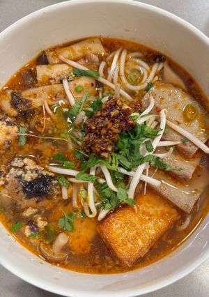 A picture of Vegan Lemongrass “Beef” Noodle Soup (Bún Bò Huế.